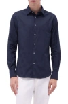 Bugatchi Julian Floral Jacquard Stretch Cotton Button-up Shirt In Black
