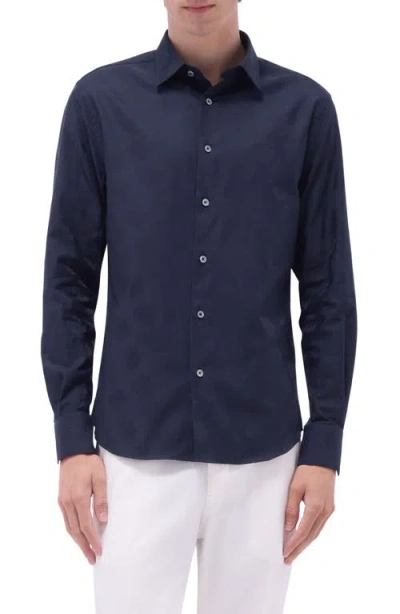 Bugatchi Julian Floral Jacquard Stretch Cotton Button-up Shirt In Black
