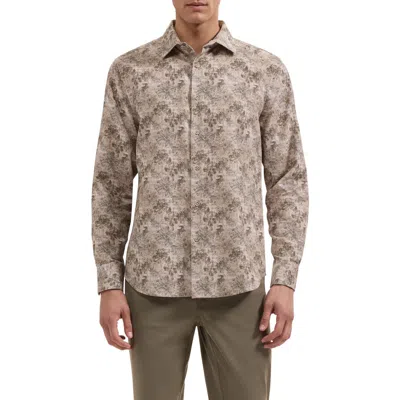 Bugatchi Julian Floral Long Sleeved Button Down Shirt In Brown