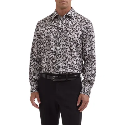 Bugatchi Julian Floral Print Long Sleeve Button-up Shirt In Gray