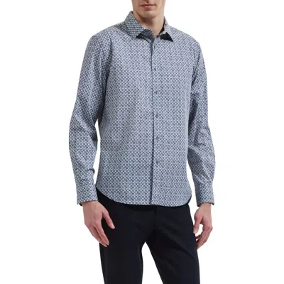 Bugatchi Julian Geometric Cotton Blend Shirt In Blue