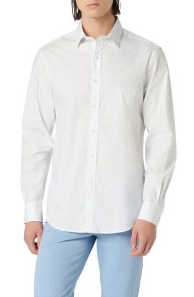 Bugatchi Julian Geometric Print Stretch Button-up Shirt In White