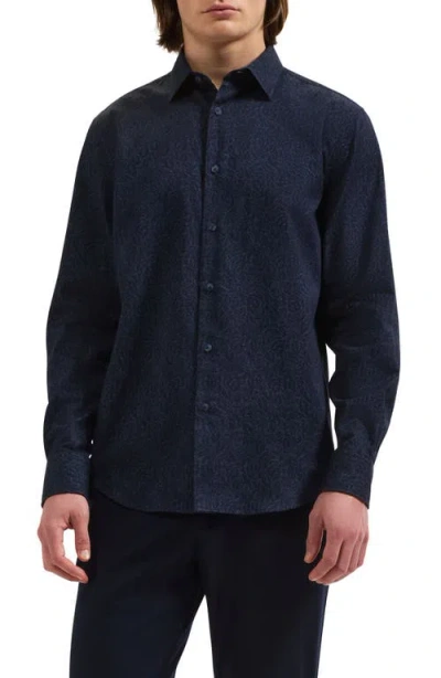 Bugatchi Julian Jacquard Long Sleeve Cotton Button-up Shirt In Blue