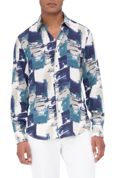 Bugatchi Julian Paisley Ecovero™ Viscose Button-up Shirt In Navy Multi