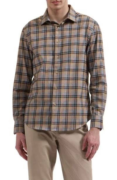 Bugatchi Julian Plaid Cotton Button Up Shirt In Brown