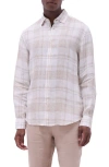 Bugatchi Julian Plaid Slub Linen Button-up Shirt In Sand