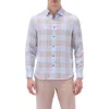 Bugatchi Julian Plaid Slub Linen Button-up Shirt In Sky