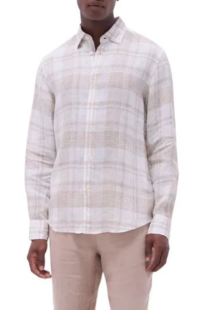 Bugatchi Julian Plaid Slub Linen Button-up Shirt In Sand