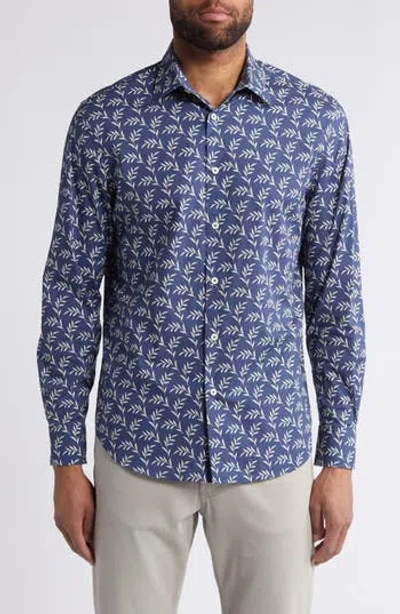Bugatchi Julian Print Stretch Cotton Button-up Shirt In Navy
