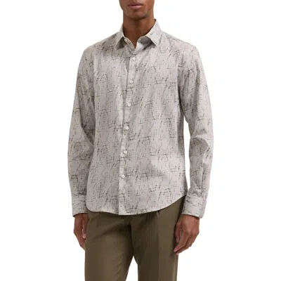Bugatchi Julian Shaped Fit Abstract Geo Print Stretch Cotton Button-up Shirt In Brown
