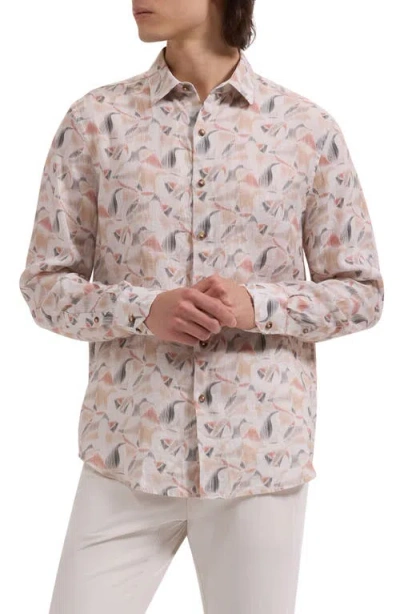 Bugatchi Julian Shaped Fit Abstract Leaf Print Linen Button-up Shirt In Multi
