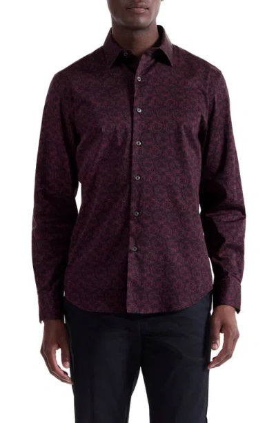 Bugatchi Julian Shaped Fit Abstract Print Button-up Shirt In Burgundy