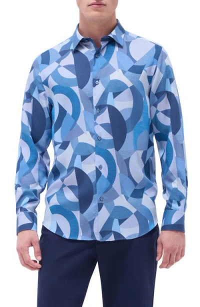 Bugatchi Julian Shaped Fit Abstract Print Button-up Shirt In Cobalt