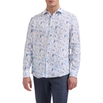Bugatchi Julian Shaped Fit Abstract Print Linen Button-up Shirt In Gold