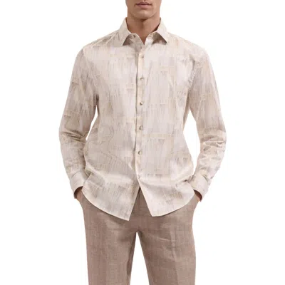 Bugatchi Julian Shaped Fit Brushstroke Print Stretch Cotton Button-up Shirt In Brown