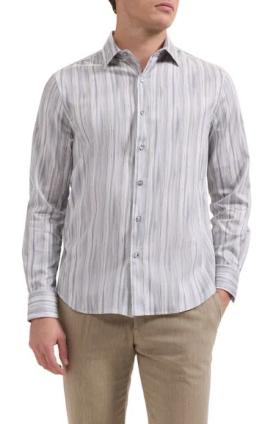 Bugatchi Julian Shaped Fit Brushstroke Stripe Print Stretch Cotton Button-up Shirt In Gray