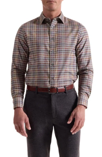Bugatchi Julian Shaped Fit Check Cotton Button-up Shirt In Brown