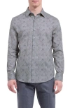 Bugatchi Julian Shaped Fit Floral Cotton Button-up Shirt In Gray