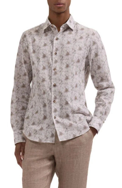 Bugatchi Julian Shaped Fit Floral Cotton Button-up Shirt In Gray