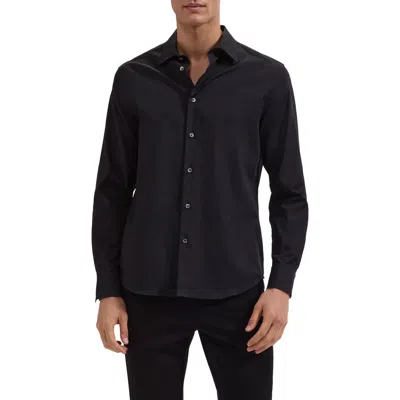 Bugatchi Julian Shaped Fit Floral Jacquard Stretch Cotton Button-up Shirt In Black