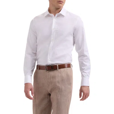 Bugatchi Julian Shaped Fit Floral Jacquard Stretch Cotton Button-up Shirt In White