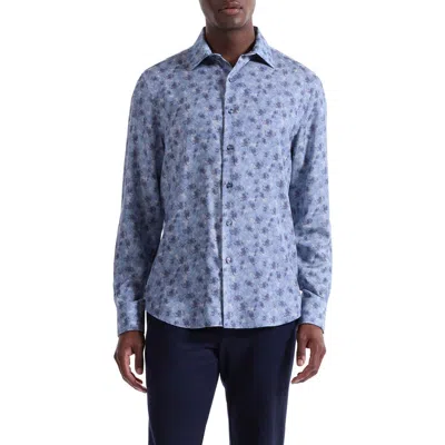 Bugatchi Julian Shaped Fit Floral Print Button-up Shirt In Blue