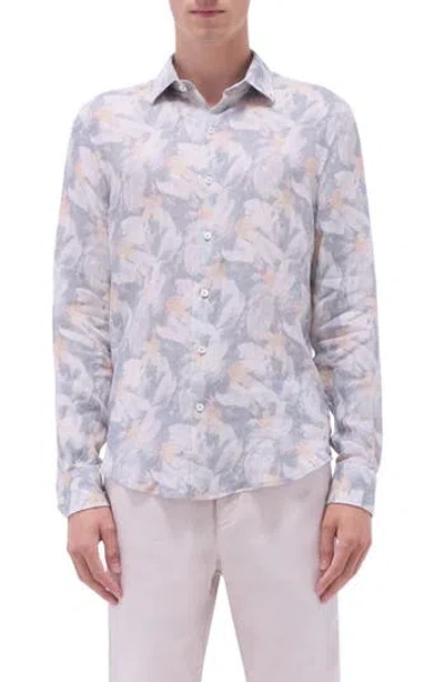 Bugatchi Julian Shaped Fit Floral Print Linen Button-up Shirt In Multi