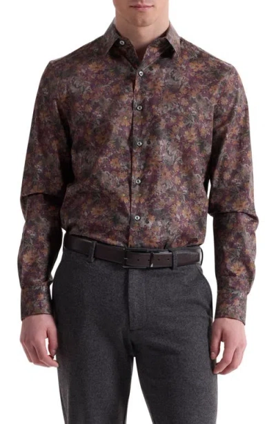 Bugatchi Julian Shaped Fit Floral Stretch Button-up Shirt In Burgundy