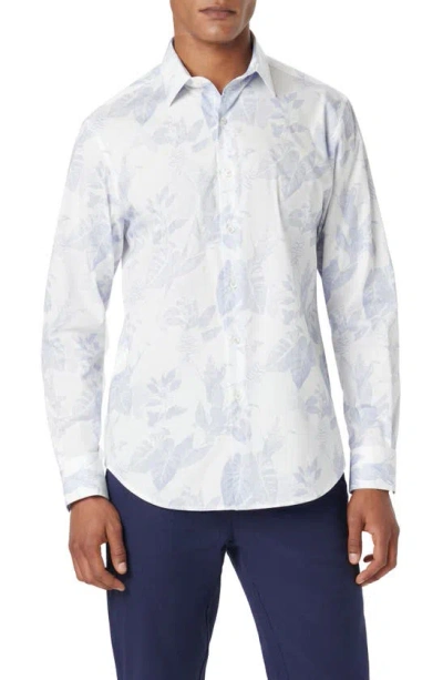 Bugatchi Julian Shaped Fit Floral Stretch Cotton Button-up Shirt In Air Blue