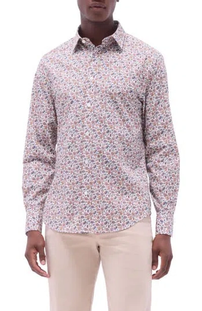 Bugatchi Julian Shaped Fit Floral Stretch Cotton Button-up Shirt In Orange