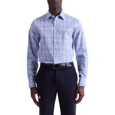 Bugatchi Julian Shaped Fit Geo Pattern Stretch Cotton Dobby Button-up Shirt In Blue