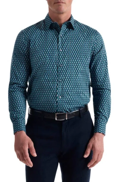 Bugatchi Julian Shaped Fit Geo Print Button-up Shirt In Green