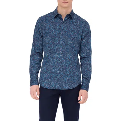 Bugatchi Julian Shaped Fit Geo Print Button-up Shirt In Blue