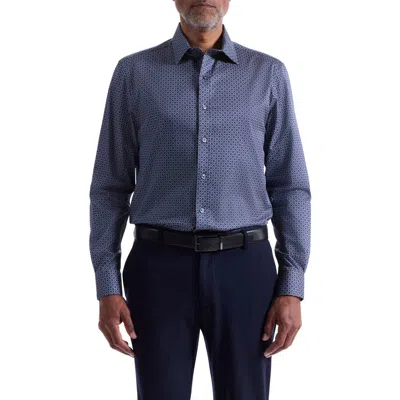 Bugatchi Julian Shaped Fit Geo Print Cotton Button-up Shirt In Blue