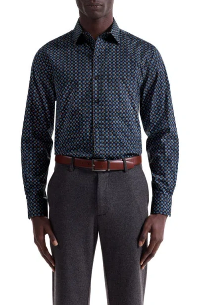Bugatchi Julian Shaped Fit Geo Print Stretch Cotton Button-up Shirt In Blue
