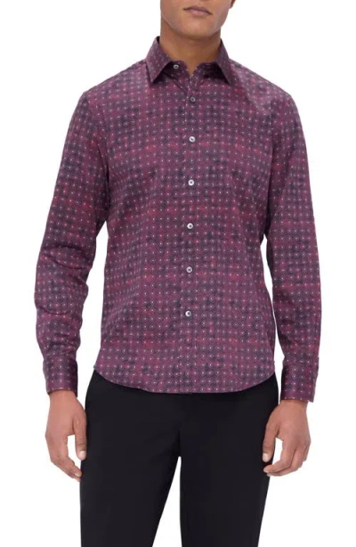 Bugatchi Julian Shaped Fit Geometric Cotton Button-up Shirt In Cabernet