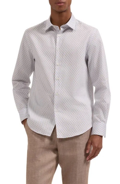 Bugatchi Julian Shaped Fit Geometric Print Cotton Button-up Shirt In Gray
