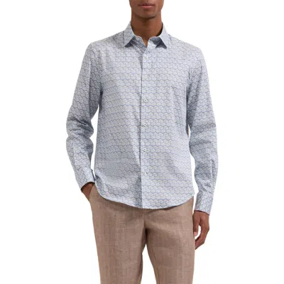 Bugatchi Julian Shaped Fit Geometric Wave Print Stretch Cotton Button-up Shirt In Gray