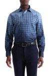 Bugatchi Julian Shaped Fit Gradient Check Stretch Button-up Shirt In Blue