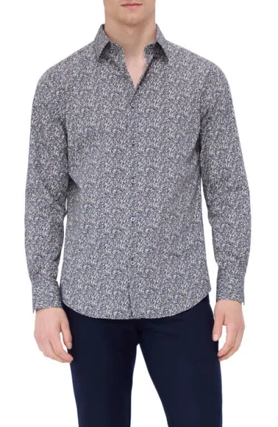 Bugatchi Julian Shaped Fit Leaf Print Button-up Shirt In Khaki