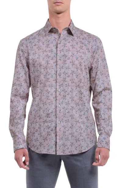 Bugatchi Julian Shaped Fit Leaf Print Button-up Shirt In Pink