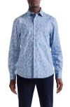 Bugatchi Julian Shaped Fit Leaf Print Cotton Button-up Shirt In Blue
