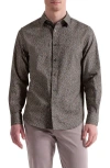 Bugatchi Julian Shaped Fit Leaf Print Cotton Button-up Shirt In Green
