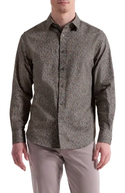 Bugatchi Julian Shaped Fit Leaf Print Cotton Button-up Shirt In Green