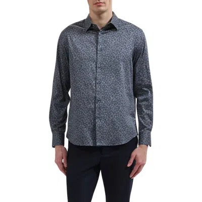 Bugatchi Julian Shaped Fit Leaf Print Stretch Button-up Shirt In Gray