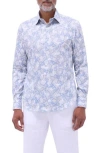 Bugatchi Julian Shaped Fit Leaf Print Stretch Cotton Button-up Shirt In Blue
