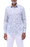 Bugatchi Julian Shaped Fit Leaf Print Stretch Cotton Button-up Shirt In Cobalt