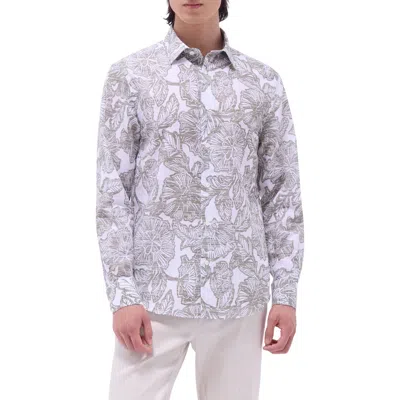 Bugatchi Julian Shaped Fit Linen Blend Button-up Shirt In Olive