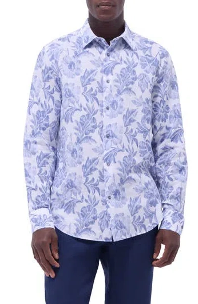 Bugatchi Julian Shaped Fit Linen Blend Button-up Shirt In Blue
