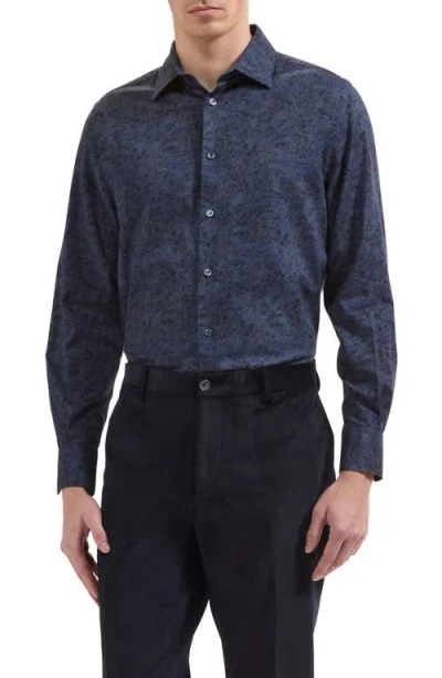 Bugatchi Julian Shaped Fit Long Sleeve Cotton Shirt In Navy